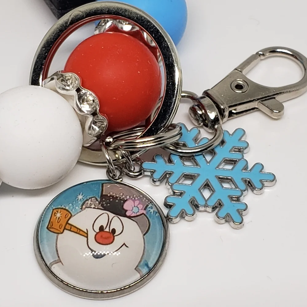 Handmade Frosty The Snowman Silicone Focal Bead Wristlet Keychain Bracelet